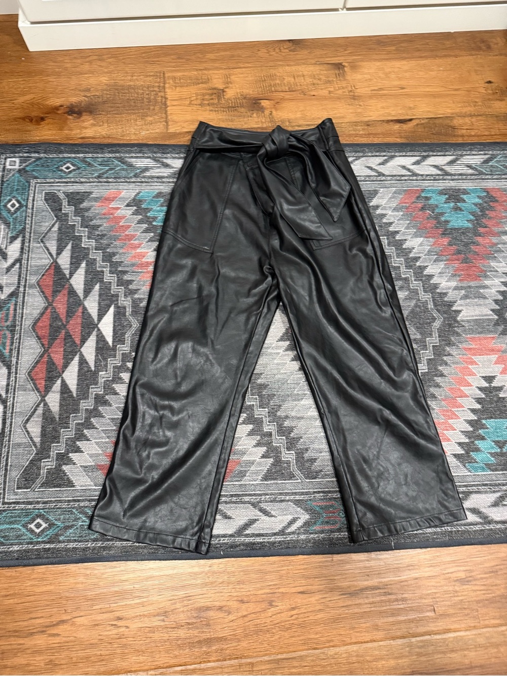 Lucy Paris Black Faux Leather Cropped Wide-Leg Pants